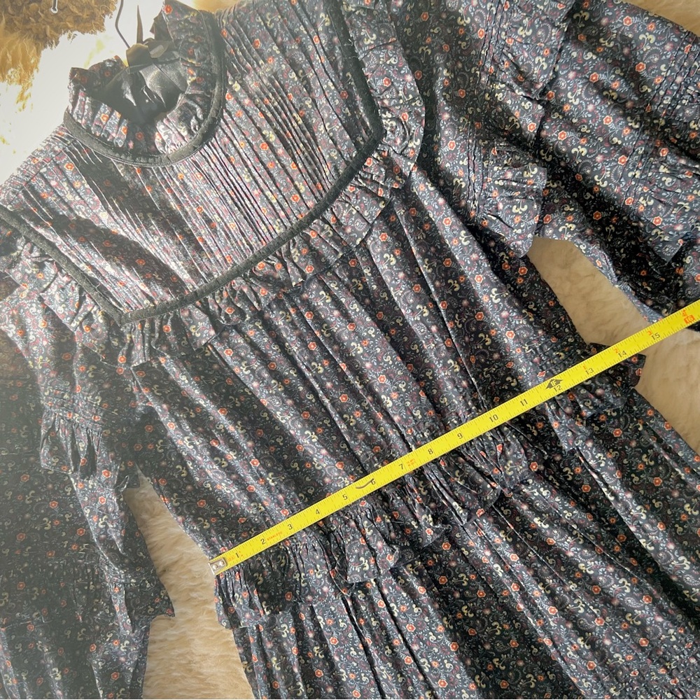 💋SOLD💋🍾🖤DÔEN ‘Clay’ Prairie Dress Wednesday Black/Blue Floral XS/S - Picture 7 of 10